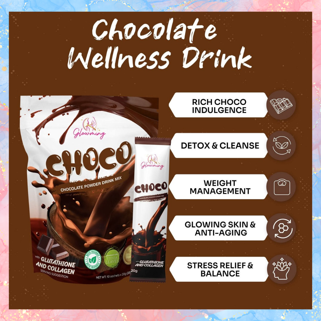 glutathione chocolate Cris Cosmetics Glowming CHOCO DETOX DRINK with Glutathione & Collagen – Charm Essentials