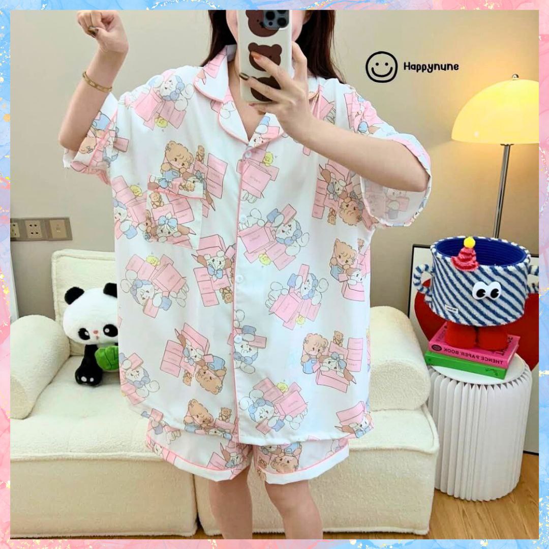 Happynune Plus Size Pajama Short Set | Button Top + Shorts