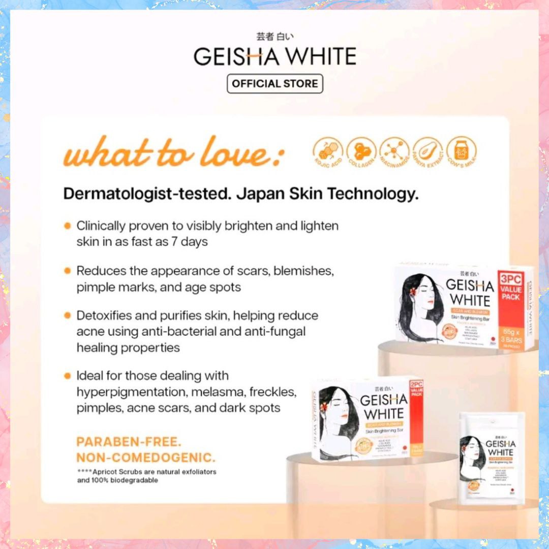 Geisha White INTENSE skin Brightening Bar Soap | 3PCS | SCAR & BLEMISHES