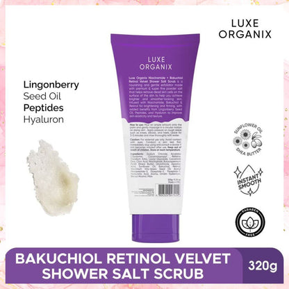 Luxe Organix Niacinamide + Bakuchiol Retinol Velvet Shower Salt Scrub | 320G