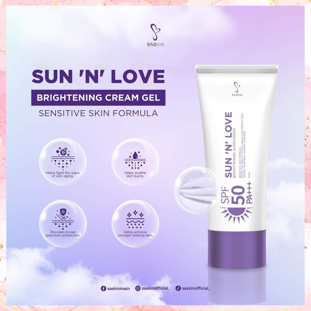 SASKIN Sun 'n' Love Brightening Cream Gel Sunscreen with SPF50PA+++ | 60ML