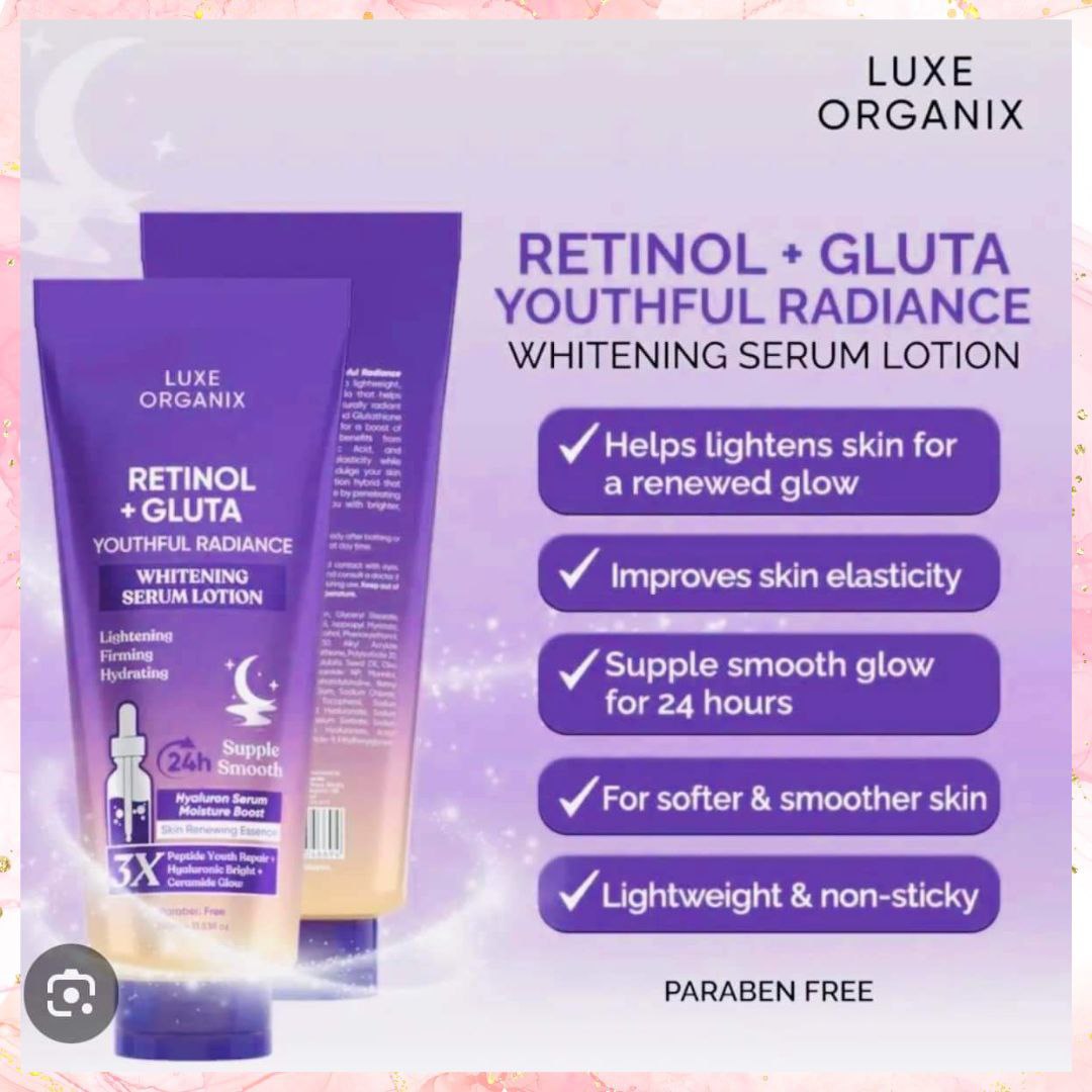 Luxe Organix Retinol + Gluta Whitening Serum Lotion | Youthful Radiance | 350ML