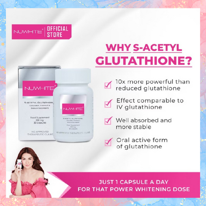 NUWHITE S-ACETYL GLUTATHIONE with Collagen, Vitamin E & Sodium Ascorbate | 30caps