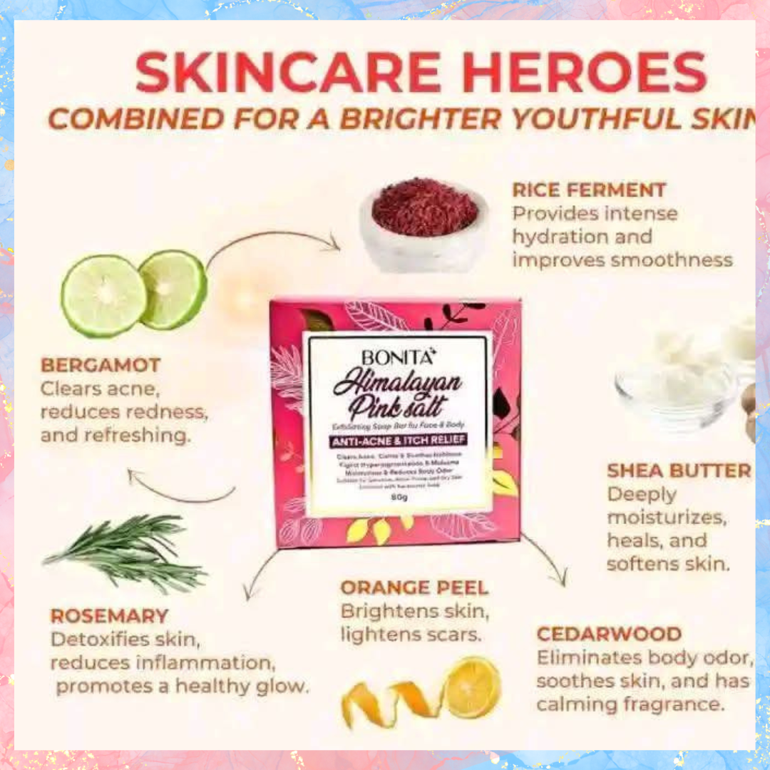 Bonita Himalayan Pink Salt Exfoliating Soap Bar | Anti-Acne & Itch Relief | 80G