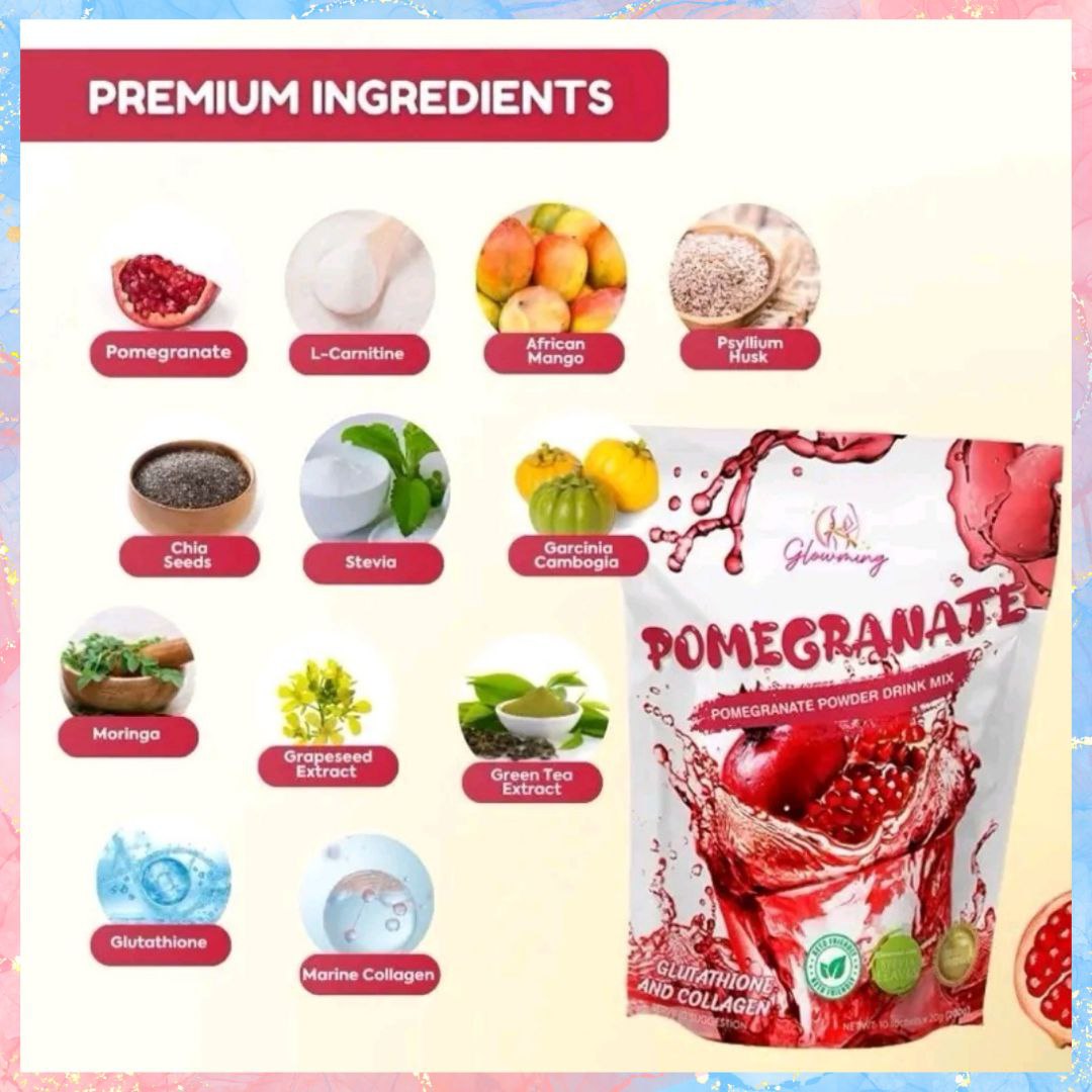 Cris Cosmetics Glowming POMEGRANATE Detox Drink | with Glutathione & Collagen | 10sachets
