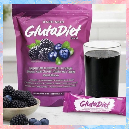 Rare Skin GLUTADIET Blackberry and Blueberry L-Glutathione, Hydrolyzed Marine collagen, Vitamin C and L-Carnitine Powdered Drink | 10sachets