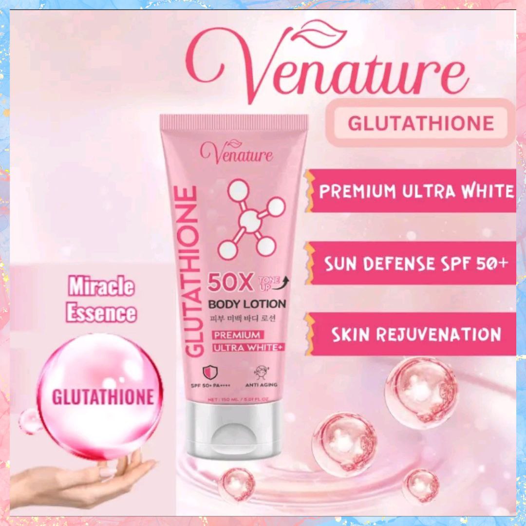 Venature Glutathione 50x Tone up Premium Ultra White Body Lotion with SPF50 PA++++ | 150ML