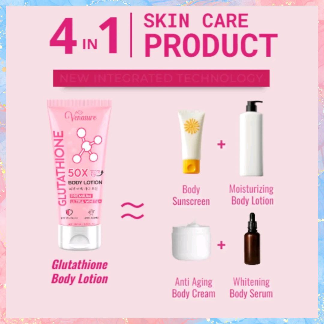 Venature Glutathione 50x Tone up Premium Ultra White Body Lotion with SPF50 PA++++ | 150ML