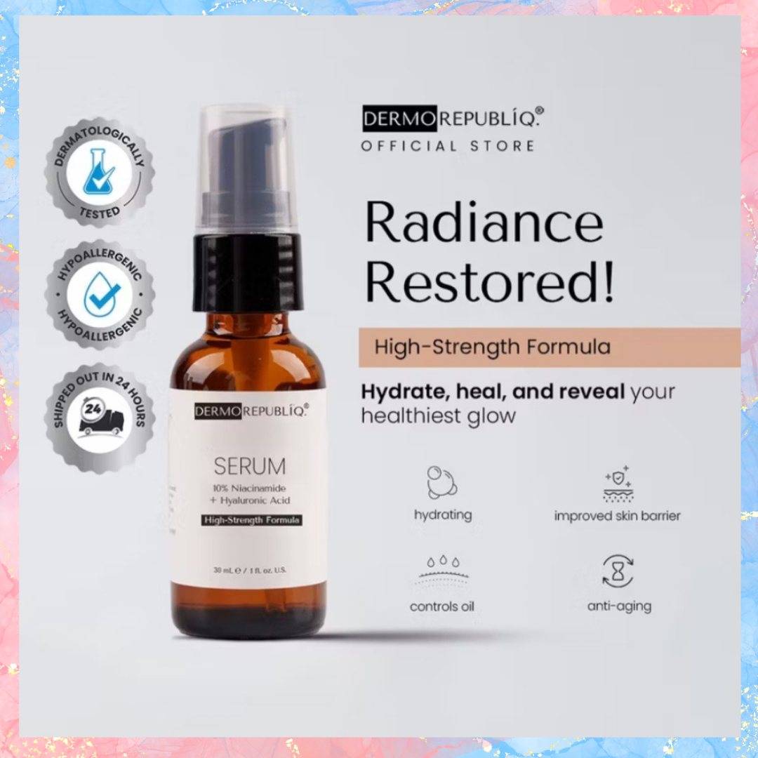 DERMOREPUBLIQ SERUM 10% Niacinamide + Hyaluronic Acid | High strength formula serum | 30ML