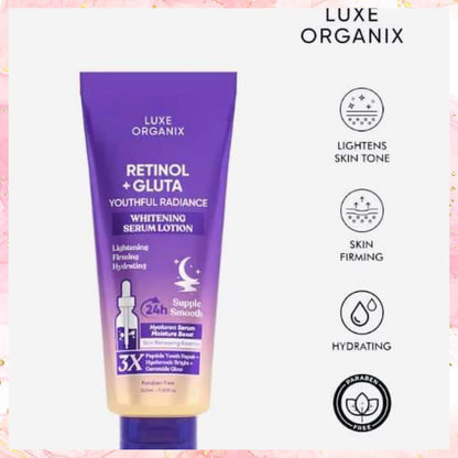 Luxe Organix Retinol + Gluta Whitening Serum Lotion | Youthful Radiance | 350ML