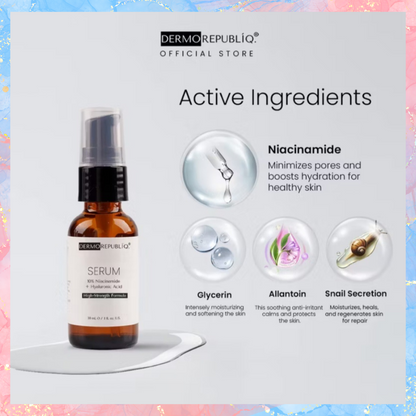 DERMOREPUBLIQ SERUM 10% Niacinamide + Hyaluronic Acid | High strength formula serum | 30ML
