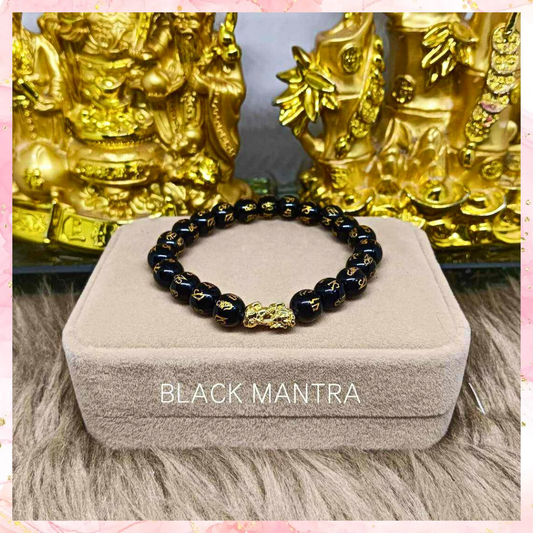 18k Real Gold Piyao Black Mantra Bracelet with Free Cat Sticker