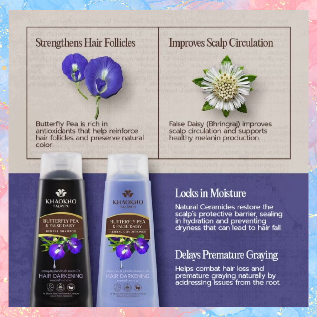 Khaokho Talaypu Herbal Hair Darkening Shampoo and Conditioner