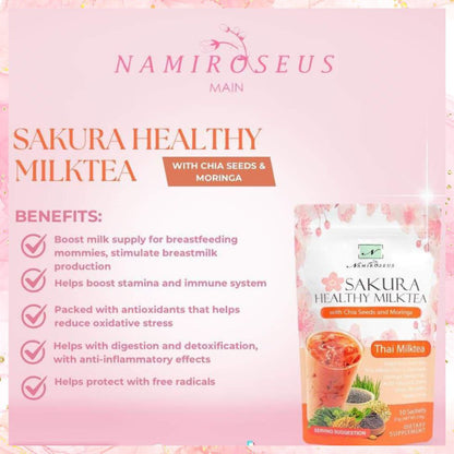 Namiroseus Sakura Healthy Milktea with Chia seeds & Moringa | Thai Milktea | 10sachets