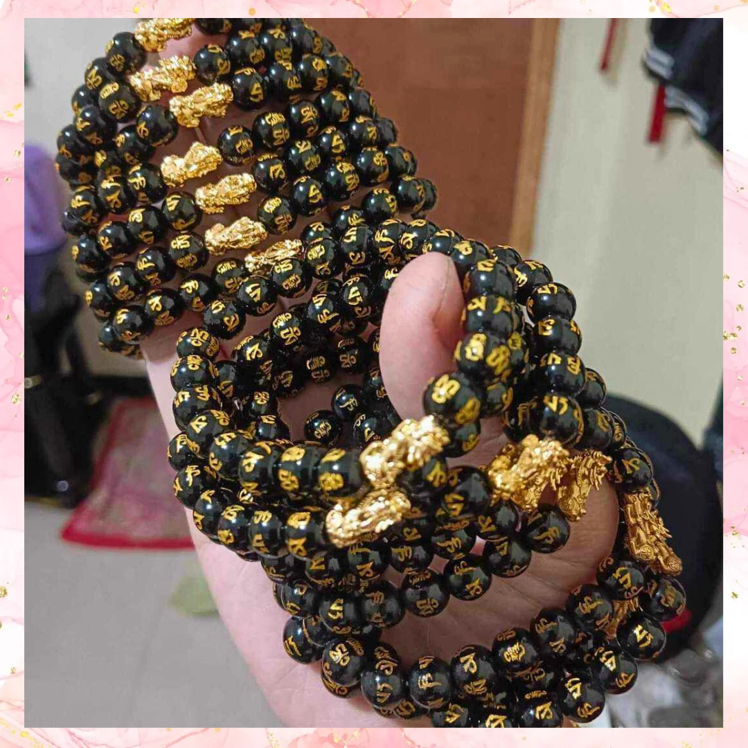 18k Real Gold Piyao Black Mantra Bracelet with Free Cat Sticker