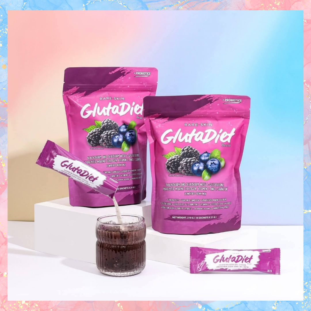 Rare Skin GLUTADIET Blackberry and Blueberry L-Glutathione, Hydrolyzed Marine collagen, Vitamin C and L-Carnitine Powdered Drink | 10sachets