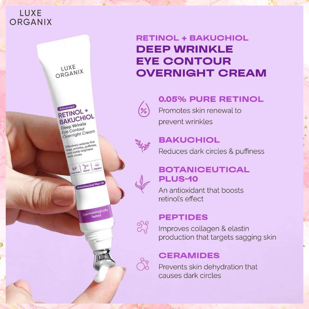 Luxe Organix Advanced Retinol + Bakuchiol Deep wrinkle Eye Contour Overnight cream | Eye Cream | 12G