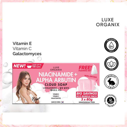 Luxe Organix Niacinamide + Alpha Arbutin Cloud Soap | 3pcs x 80g