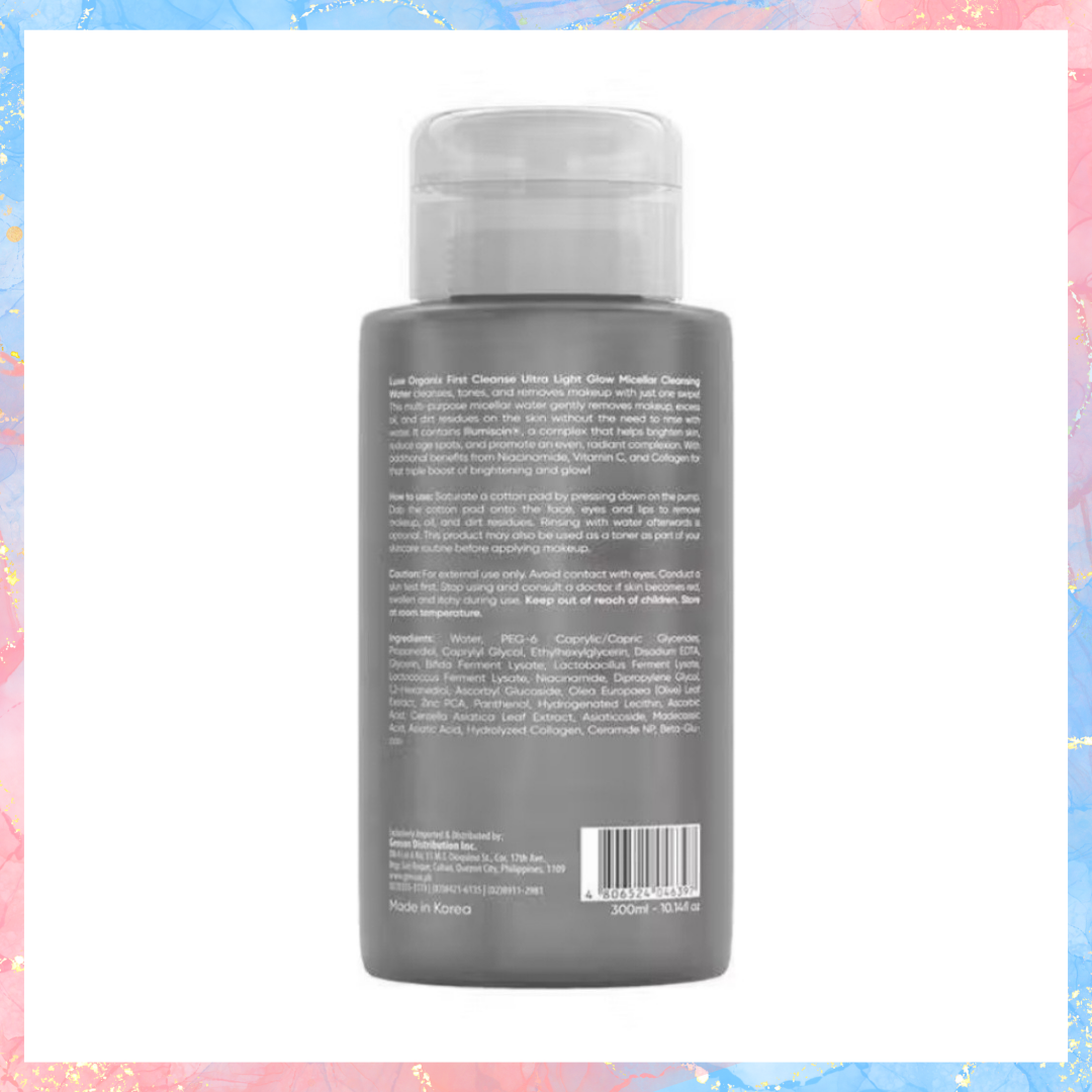 Luxe Organix First Cleanse Ultra Light Glow Micellar Cleansing Water | Alcohol Free | 300ML