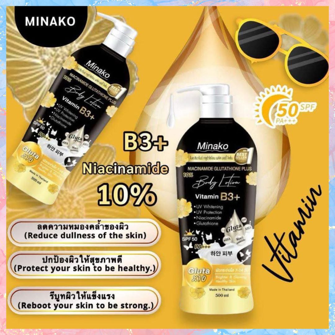 Minako Niacinamide Glutathione Body Lotion | Vitamin B3+ | SPF50 PA++ Charm Essentials - USA LLC Minako Niacinamide Glutathione Body Lotion | Vitamin B3+ | SPF50 PA++ Charm Essentials - USA LLC