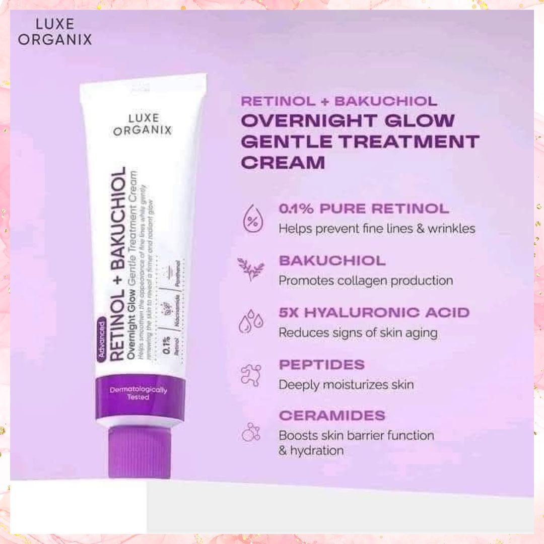 Luxe Organix Retinol + Bakuchiol Overnight Glow Gentle Treatment Cream | 30G