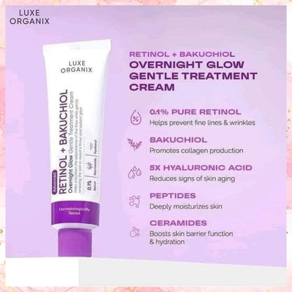 Luxe Organix Retinol + Bakuchiol Overnight Glow Gentle Treatment Cream | 30G