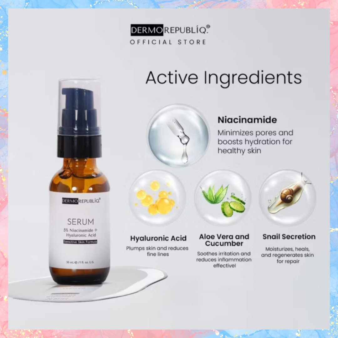 DERMOREPUBLIQ SERUM 5% Niacinamide + Hyaluronic Acid For Sensitive Skin Serum | 30ML