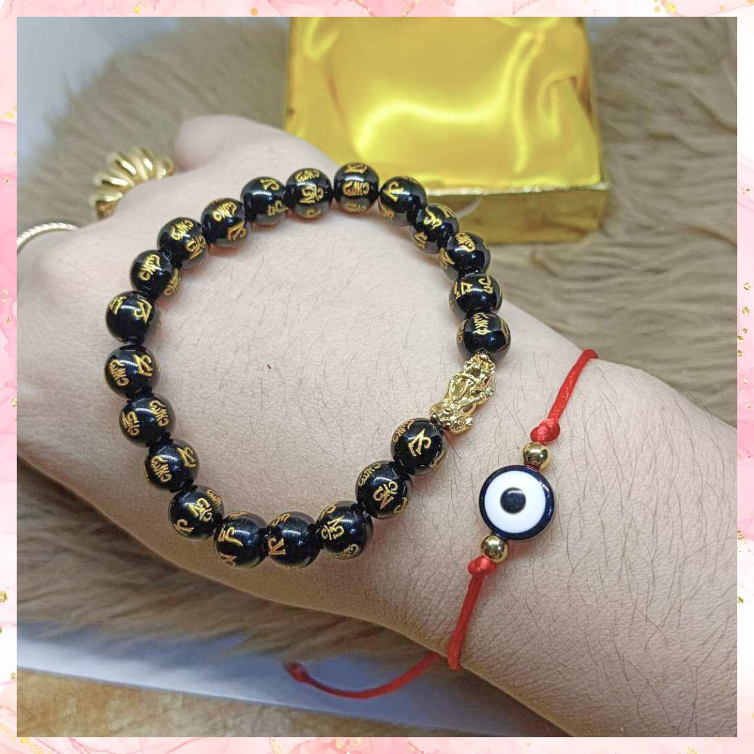 18k Real Gold Piyao Black Mantra Bracelet with Free Cat Sticker