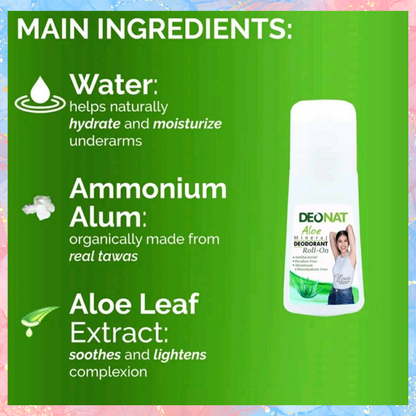 Deonat Aloe Mineral Deodorant Roll On | ALCOHOL-FREE | 65ML
